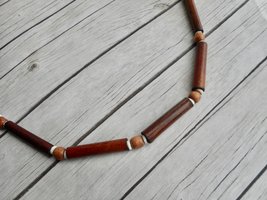 Brown beaded necklace for men handmade with bamboo beads wooden beads and coconut beads boho style for him by Aparticle®